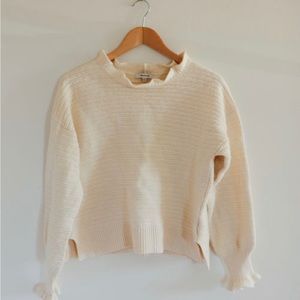 Madewell Cream ruffle neck and sleeve sweater